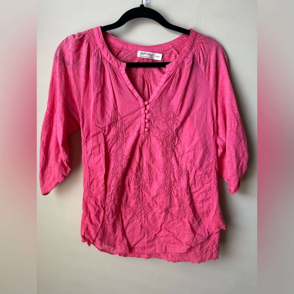 Faded Glory Women’s Embroidered 3/4 Sleeve Pink Shirt Size- s 4-6